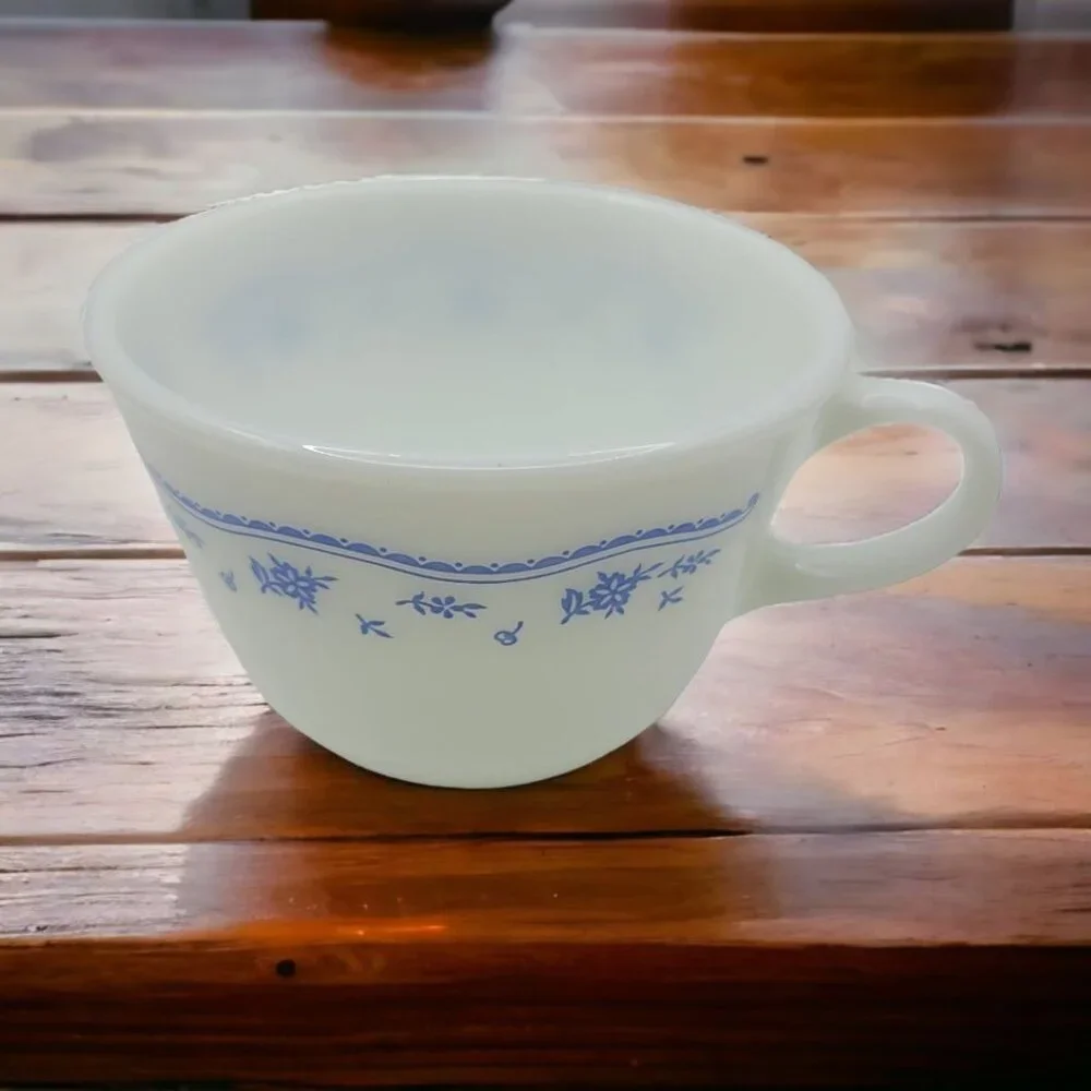 Pyrex Corelle‎ By Corning Blue Flower Teacup Saucer Set White Glass Coffee